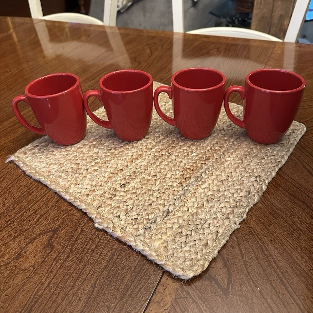Corelle Coordinates Solid Red 10 Ounce Stoneware Coffee Mugs Cups Set Of 4